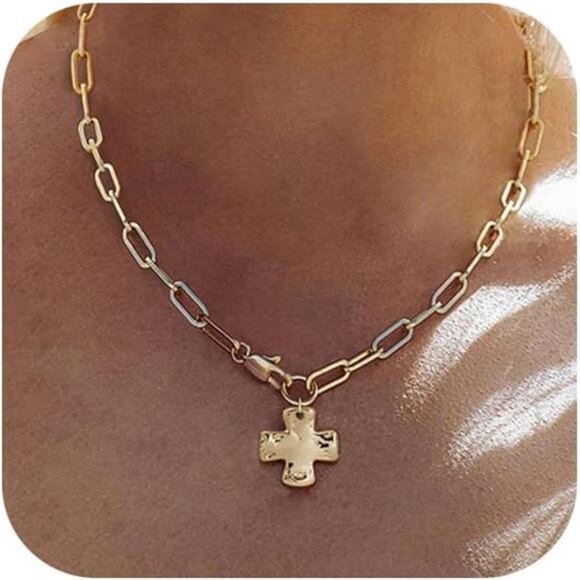 Jewelry - Chunky Cross Necklace for Women Trendy 14K Gold Silver Layered Statement Cross
